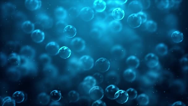Burbujas abstractas flotando en fondo azul borroso - animación - Metraje, vídeo