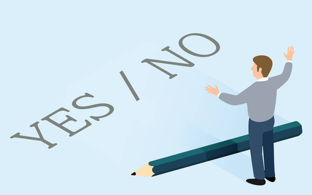 Иллюстрация человека, у которого возникают проблемы с выбором изометрического "да" / "нет" - Вектор,изображение