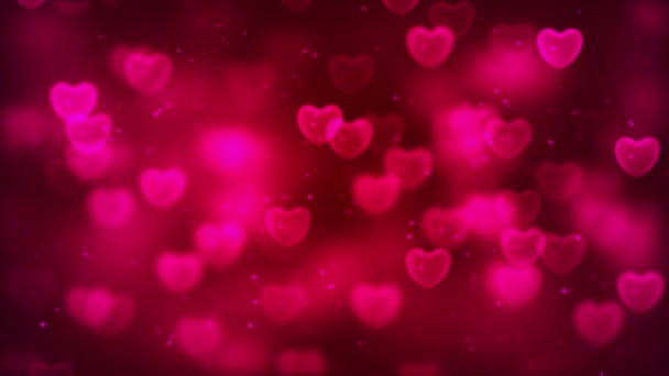 Adoráveis corações cor de rosa flutuando com partículas de poeira - animação 3d - Filmagem, Vídeo