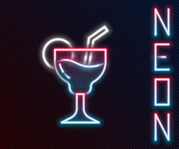 Žhnoucí neonová čára Koktejl a alkohol nápoj ikona izolované na černém pozadí. Barevný koncept. Vektor. - Vektor, obrázek