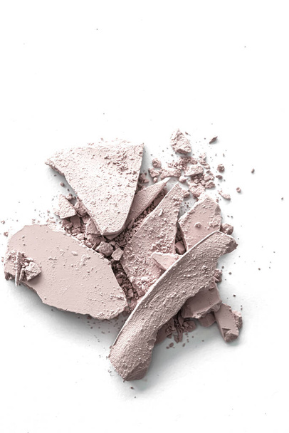 Pale eye shadow powder as makeup palette closeup isolated on white background, crushed cosmetics and beauty texture - Photo, Image