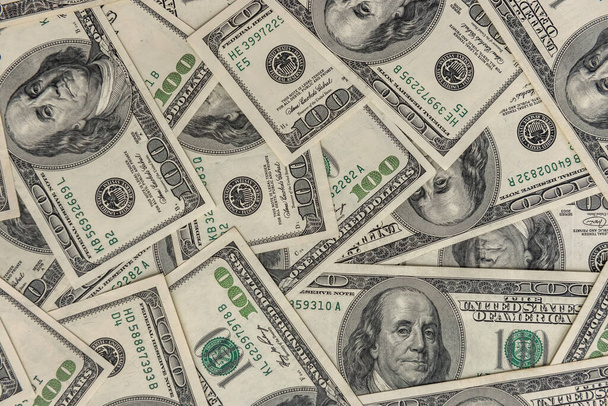 pile  of old 100 dollar bills as background. wealth finance concept - Фото, изображение