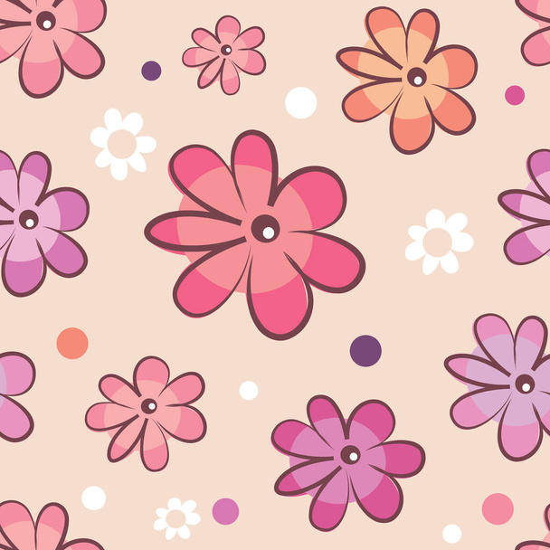 Vector cartoon flowers on a dark background in seamless pattern. Eps-8 - Vector, imagen