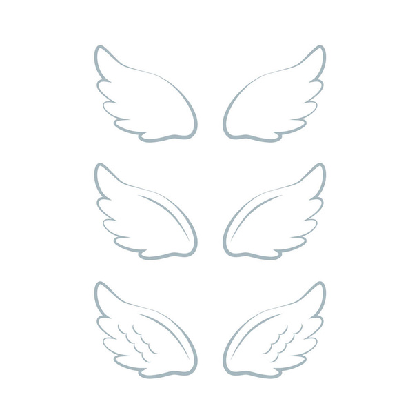 Alas de ángel volador con nimbo de oro. Wings y Nimbus. Angel alado gloria halo lindo dibujos animados ilustración vector conjunto - Vector, Imagen