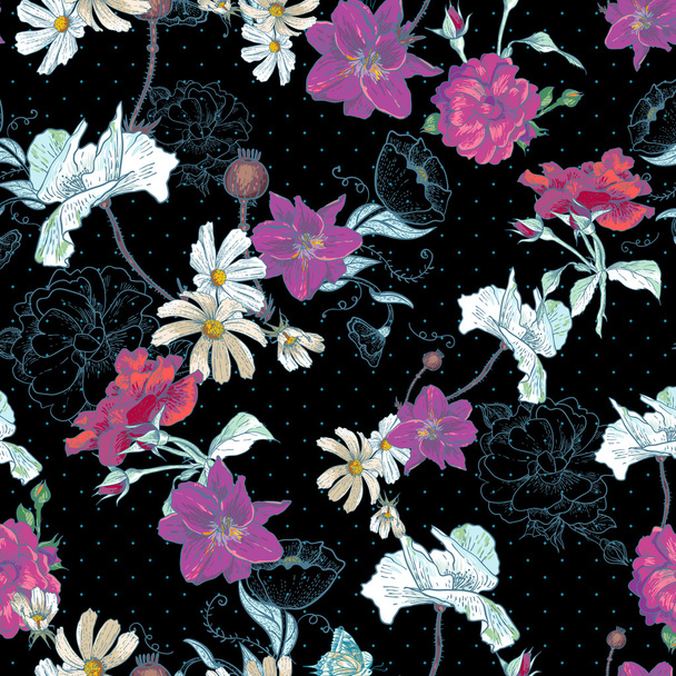 Beautiful Seamless Vintage Floral Background - Vektori, kuva