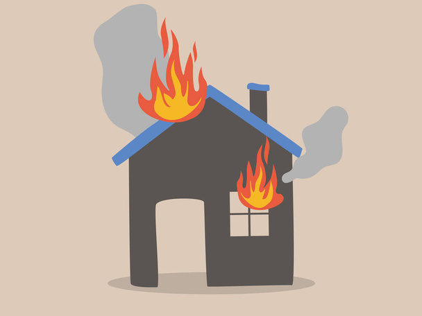 Imagem ilustração de um incêndio em uma única casa - Vetor, Imagem