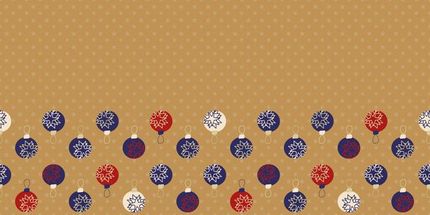 Decoración de la bola del ornamento de Navidad marco frontera patrón sin costuras - Vector, imagen