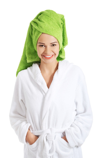 Beautiful spa woman in bathrobe. - Foto, Imagem