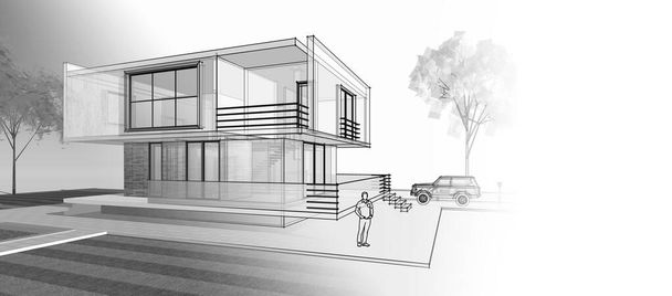 casa moderna esboço 3d ilustração - Foto, Imagem