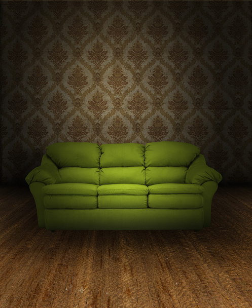 Interior vintage con sofá verde
 - Foto, Imagen