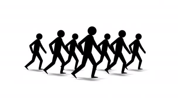 Abstract group icon mans walking to forward, teamwork of business sign and symbol concept, seamless looping animation, isolated on white background. - Footage, Video