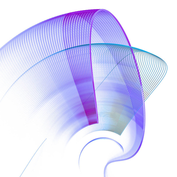 Os planos arqueados azul e roxo giram sobre um fundo branco. Fundo fractal abstrato. renderização 3d. ilustração 3d. - Foto, Imagem