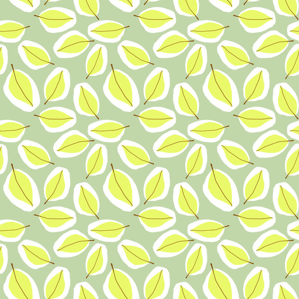 motif sans couture feuille vert clair en voile blanc sur fond gris - Photo, image