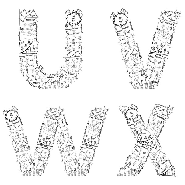Drawing business strategy plan concept idea of alphabet letters u v w x - Фото, зображення