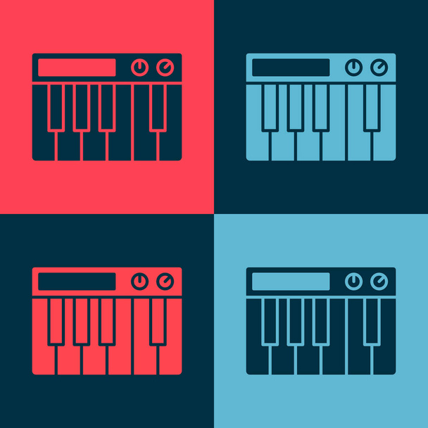 Pop art Music synthesizer icon isolated on color background. Electronic piano.  Vector. - Vector, Image