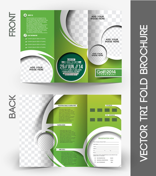 Tri-Fold Golf Toernooi Mock up & brochureontwerp - Vector, afbeelding