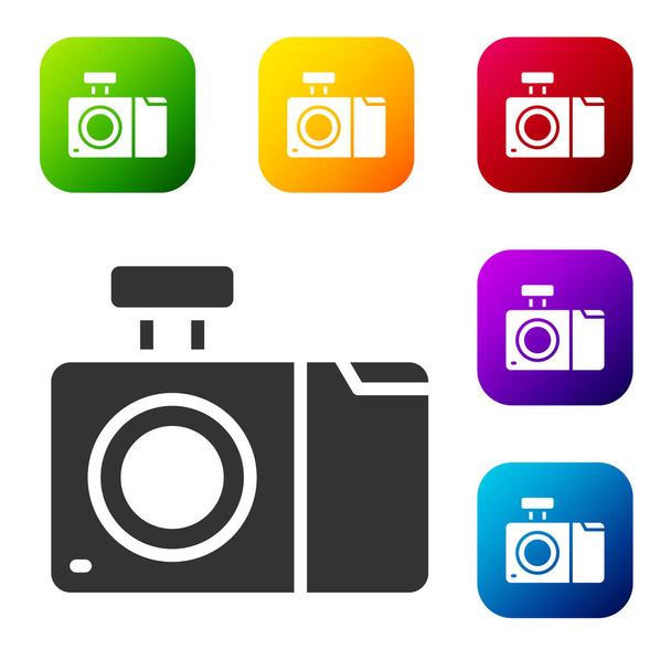 Black Photo camera icon isolated on white background. Foto camera icon. Set icons in color square buttons. Vector. - Vector, Image