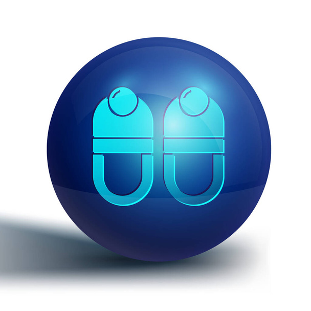 Blaue Hausschuhe Symbol isoliert auf weißem Hintergrund. Flip-Flops-Zeichen. Blauer Kreis-Knopf. Vektor. - Vektor, Bild