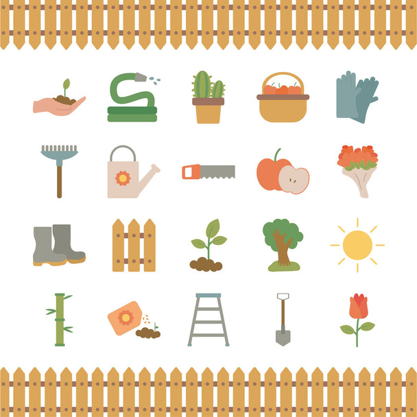 paquete de herramientas de jardinería iconos de estilo plano - Vector, Imagen