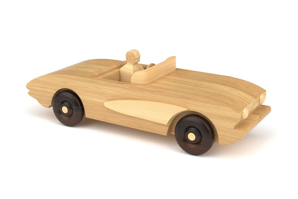 Holzspielzeugauto, 3D-Renderer. - Foto, Bild