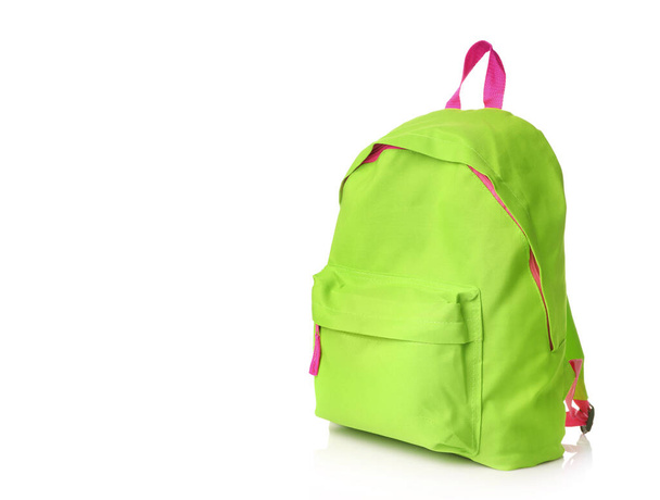 Green school bag isolated on white background. - Photo, Image
