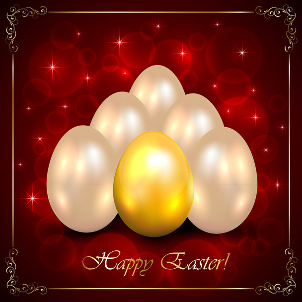 Set of Easter eggs on red background - Διάνυσμα, εικόνα