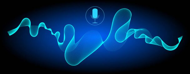 Äänentunnistus mikrofonilla ja kiiltävillä sinisillä soundwaveilla - kuvitus - Valokuva, kuva