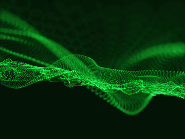 3D renderowanie cząstek danych. Cybercząstki tła technologii przepływu - Zdjęcie, obraz