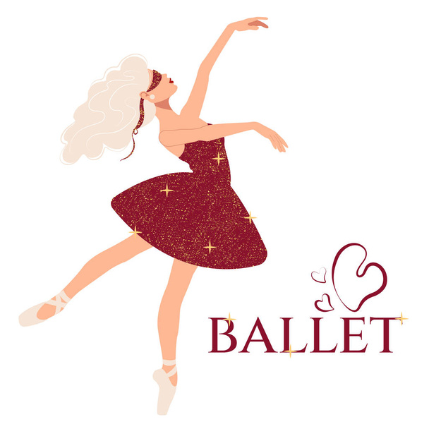 Girl ballerina dancing. For banner, flyer, poster, leaflet or web. Fashion flat vector illustration. - Vector, Image