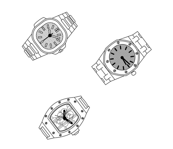 Set of luxury watches in black and white. - Vektori, kuva
