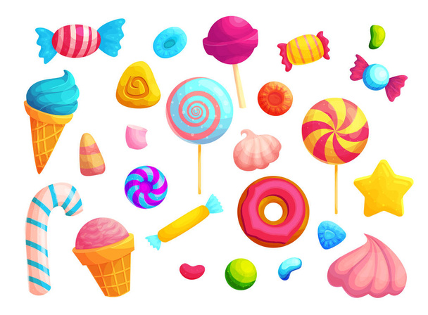Színes cukorkák és nyalókák illusztrációk készlet - Vektor, kép