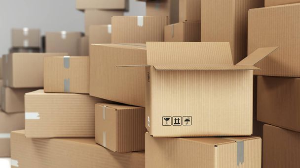 Cardboard boxes on pallet delivery and transportation logistics storage 3d render image - Valokuva, kuva