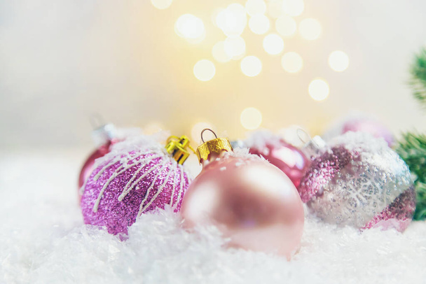 Christmas background and beautiful decor. New Year. Selective focus. Holiday. - Photo, Image