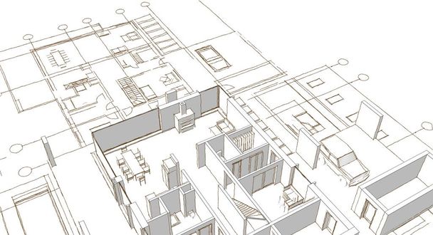 будинок архітектурний проект ескіз 3d ілюстрація
 - Фото, зображення