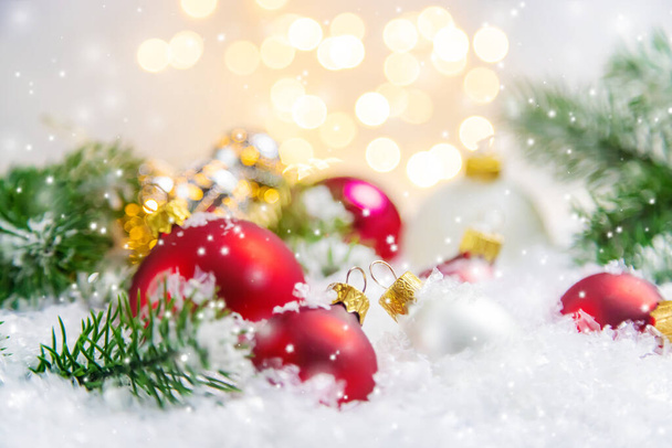 Christmas background and beautiful decor. New Year. Selective focus. Holiday. - 写真・画像