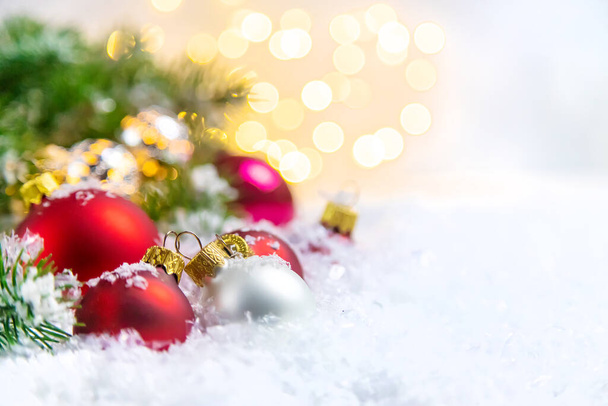 Christmas background and beautiful decor. New Year. Selective focus. Holiday. - 写真・画像