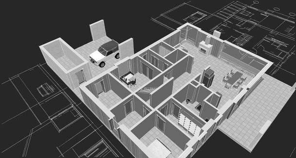 projekt architektoniczny domu szkic 3d ilustracja - Zdjęcie, obraz
