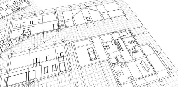 huis plan architectonische schets print - Foto, afbeelding