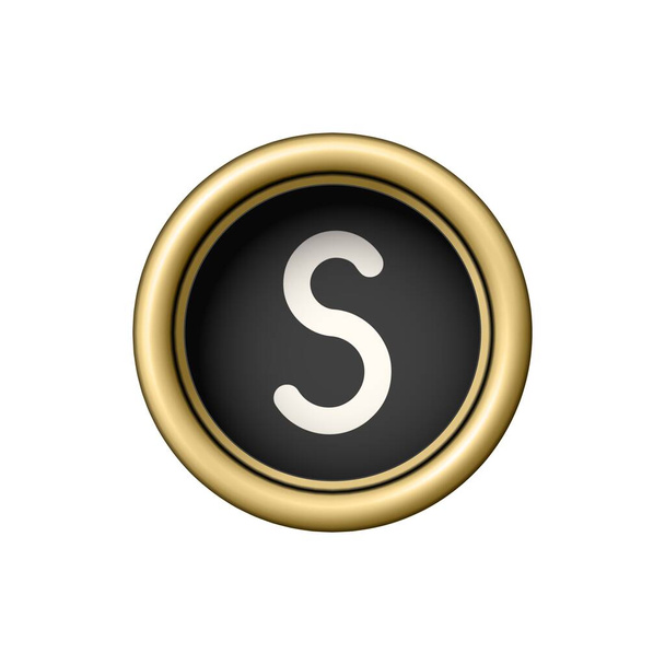 Letter S. Vintage golden typewriter button isolated on white background. Graphic design element for scrapbooking, sticker, web site, symbol, icon. Vector illustration. - Vettoriali, immagini
