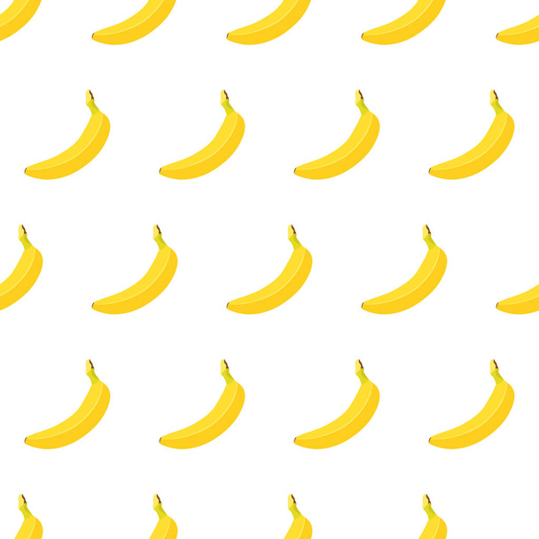 Vector seamless pattern with whole yellow ripe banana isolated on white background for web, print, wrapping, cloth texture or wallpaper. - Vetor, Imagem