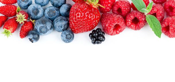 Sweet berries on white background. Fresh fruit closeup - Photo, Image