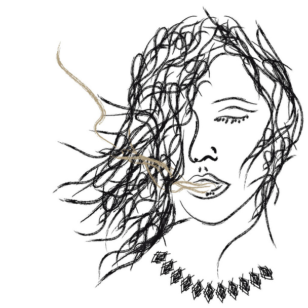 Žena foukající kouř, kresba na volné ruce - Vektor, obrázek