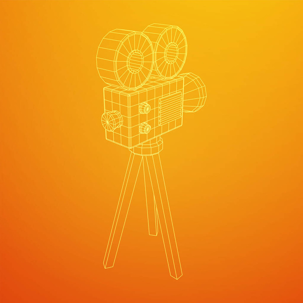 Polygonal camera projector. Movie time. Show film cinema festival concept. Wireframe low poly mesh vector illustration. - Вектор,изображение