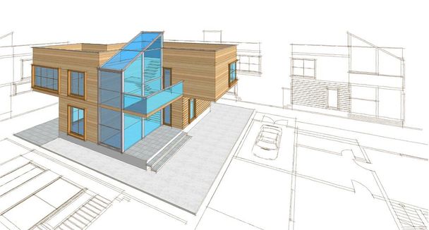 современный набросок плана дома 3d иллюстрация - Фото, изображение