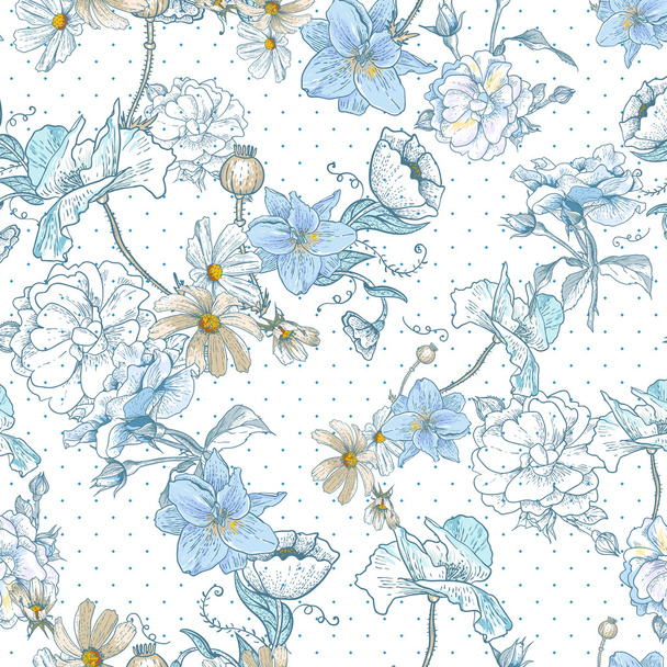 Beautiful Seamless Vintage Floral Background - Vector, Image