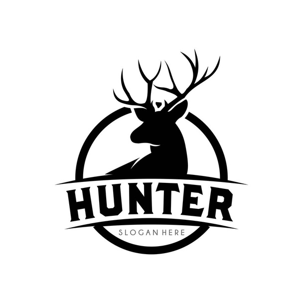 Design de logotipo para o clube de caçador de veados, Vintage Badge Hunter Logo Design Vector Template - Vetor, Imagem