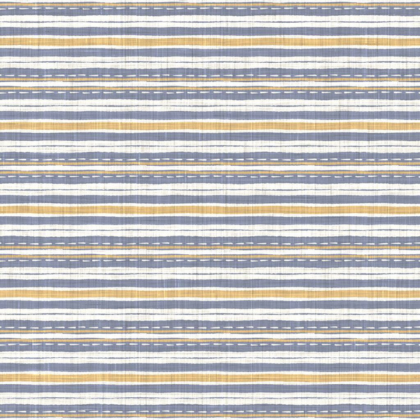 シームレスなフランスの青黄色の農家スタイルのストライプのテクスチャ。織りリネン布パターンの背景。キッチンタオル素材のためのラインストライプのクローズアップ織り生地。ピンストライプ繊維ピクニックテーブルクロス - 写真・画像