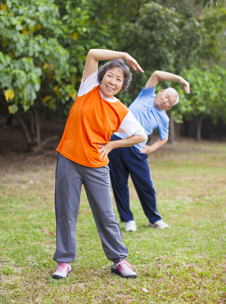 Senior couple doing exercise in the park. - Foto, imagen