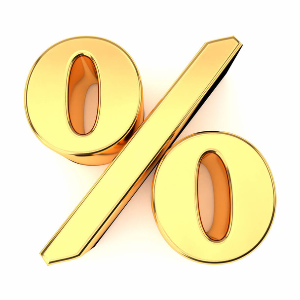 Golden percentage sign isolated on white. Business concept. 3d rendering - Фото, зображення