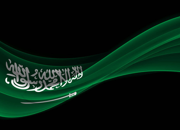 Szaúd-Arábia zászló selyem és fekete háttér, digitális háttér   - Fotó, kép